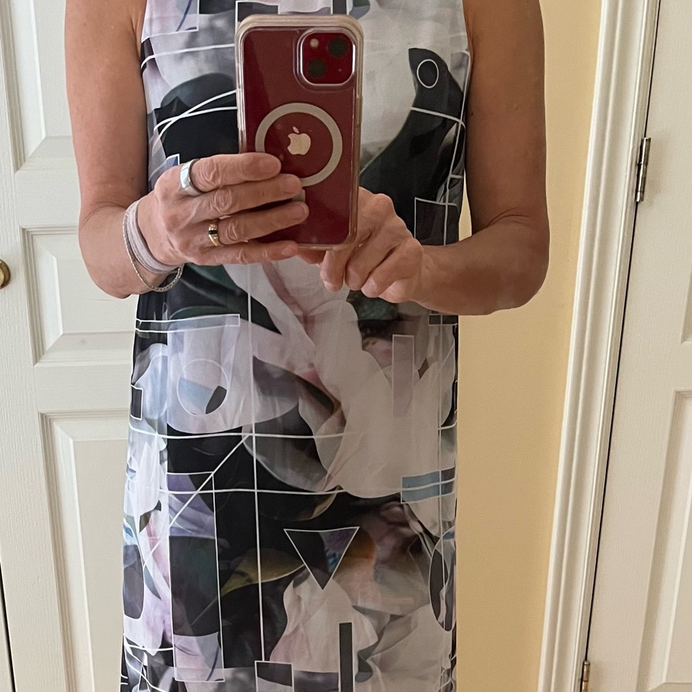 Bar III Abstract Geometric Midi Dress in Black, White and Gray
